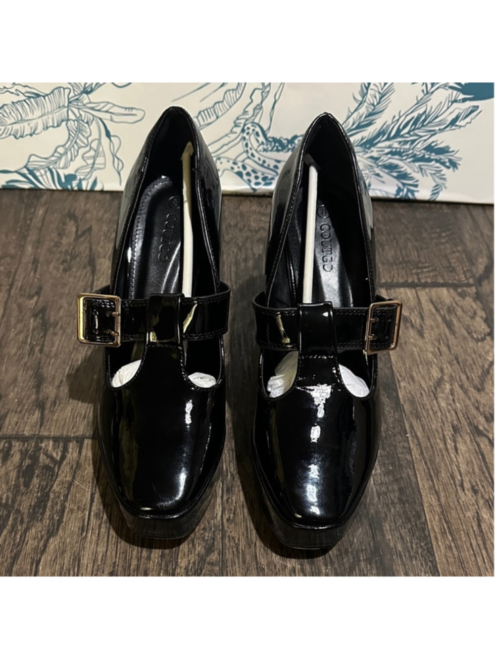 Stylish Black Patent Leather Heels with Buckle